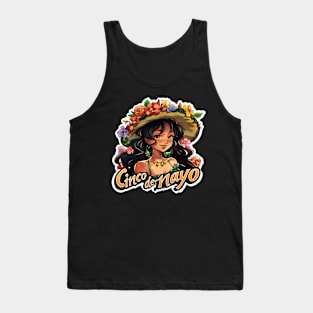 Cinco de mayo beauty anime girl with sumbrero flower Tank Top